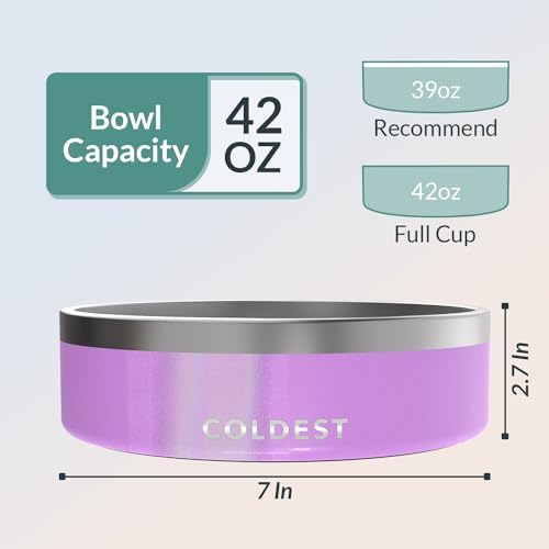 Coldest Dog Bowl - Anti Rust Metal, Non Slip, 3 Layers Insulated Stainless Steel Dog Bowls - Spill Proof & Heavy Duty - Water Bowl for Dogs, Cats, Dish Washer Safe (42 oz, Saturns Purple Glitter) - Image 4