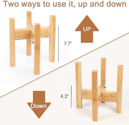 Elevated Dog Bowl Stand Adjustable Dog Food Holder 10”H Medium Bamboo - Image 4