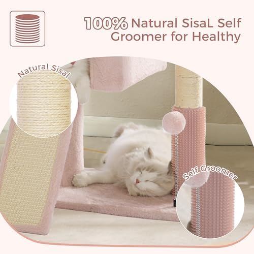 Cute Cat Tree 28” Pink Cat Tower with Top Large Bed 20x13” - Image 5