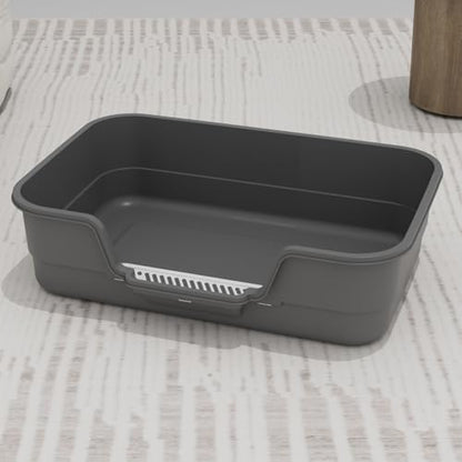 Extea Large Cat Litter Box with High Sides,Cat Boxes for Indoor Cats,Cat Litter Pan for Kitty,Litter Box with Low Entry,Easy to Clean,Anti-Splashing,23.6" x15.7" x6.2" (Grey) by LoopTime