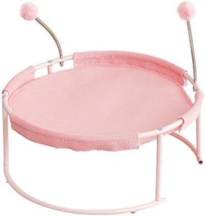 Cat Bed Summer Hammock Bed Free-Standing Cats Sleeping Supplies Washable & Breathable Easy Assembly Indoors Outdoors, 18 in x 18 in x 7.5 in (Pink)