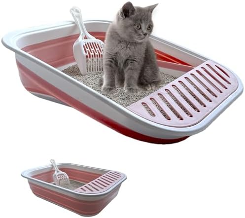 Low Entry Kitten Litter Box Collapsible Shallow Litter Box by Paxlkuao