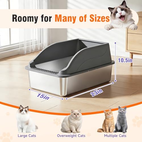 2PACK XL Stainless Steel Litter Box, Dark Grey - Image 2