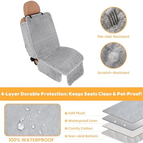 Dog Car Seat Cover, Waterproof Plush Pet Seat Protector, Gray, Front Seat - Image 3
