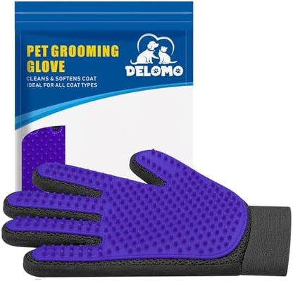 Pet Hair Removal Glove with 255 Silicone Tips for Dogs & Cats, Right Purple by DELOMO