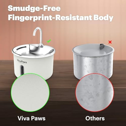 Viva Paws Cat Water Fountain Stainless Steel – Ultra-Quiet Automatic Drinking Fountain for Cats, 2.2L Indoor Pet Fountain with 4-Stage Filtration for Fresh & Clean Water - Image 3