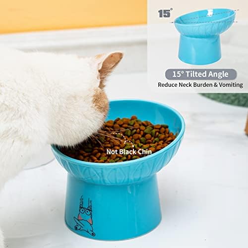 6.5 Inch Wide Ceramic Raised Cat Bowls, Tilted Elevated Cat Food Bowl Set - Image 2