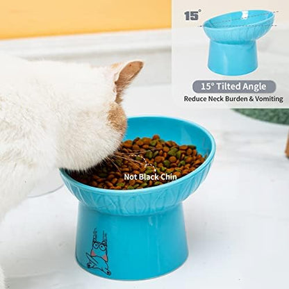 6.5 Inch Wide Ceramic Raised Cat Bowls, Tilted Elevated Cat Food Bowl Set - Image 2
