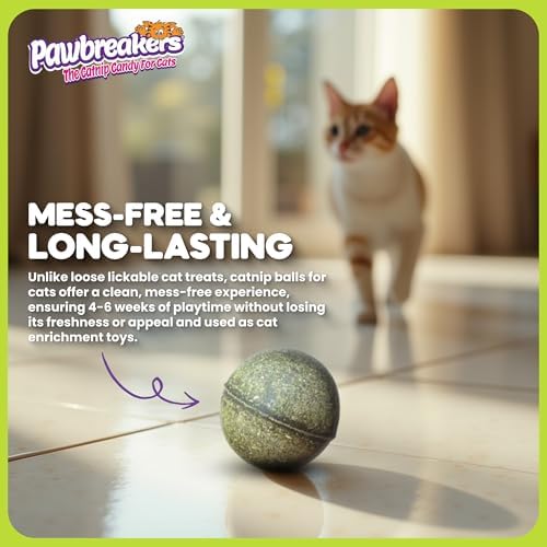 Pawbreakers 4 Bonkas Catnip Balls - All Natural Cat Treats & Toys, Medical Grade Catnip, Safe & Digestible, Hypoallergenic & Vegan - 1/2 oz, 1.25 Inch Diameter, Made in USA - Image 4