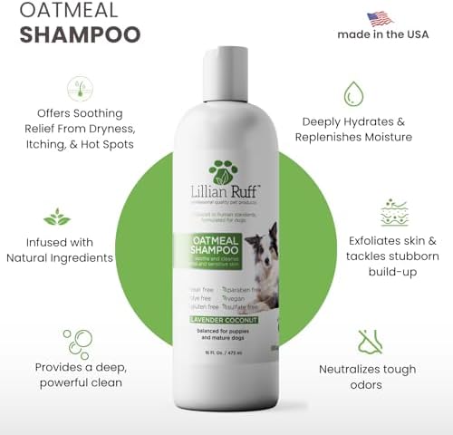 Lillian Ruff PRO Formula Deodorizing Oatmeal Dog Shampoo - Calms Itching & Allergies, Ultra-Nourishing Dry Skin Relief - Oatmeal, Aloe, Coconut Oil, Lavender & Provitamin B5 - Made in USA (16oz) - Image 2
