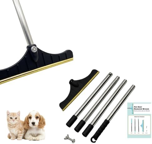 Premium Stainless Steel Pet Hair Removal Carpet Rake | Reusable Adjustable Pet Fur De-Shedding Tool for Carpets, Rugs, Upholstery & Auto Mats | Long Extendable Handle, Heavy-Duty Construction (Black) by Unknown