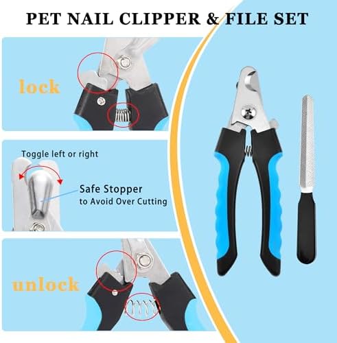 7PCS Dog Grooming Brush Kit for Shedding and Matted Fur, Self-Cleaning Slicker Brush with Undercoat Rake, Flea Comb for Long-Haired Pets, Blue - Image 3