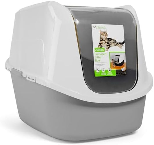 So Phresh Jumbo Enclosed Cat Litter Box Grey 23.4" L X 19.3" W X 18.5" H