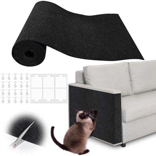 Cat Scratch Furniture Protector - 138" x 15.8" Trimmable Self-Adhesive Cats Claws Scratch Pads, DIY Cat Climbing Couch Protector for Scratch Post Cat Tree Replacement Indoor (Black) by Inchoco