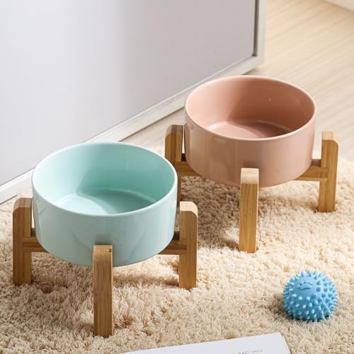 Petygooing Elevated/Raised Ceramic Dog Bowl for Small Breeds, Dog Food Water Dish with Stand,Pet Feeding Bowl with Anti Slip Rubber for Cats and Small Dogs Puppy 13.5 OZ (5.1In / 1.7 Cups) Blue Sky - Image 5