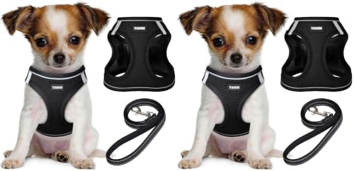 YIMEIS Dog Harness and Leash Set, No Pull Soft Mesh Pet Harness, Reflective Adjustable Puppy Vest for Small Medium Large Dogs, Cats (Black, X-Small (Pack of 2)) by YIMEIS
