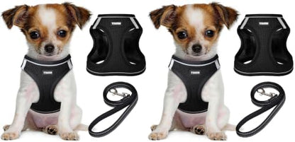 YIMEIS Dog Harness and Leash Set, No Pull Soft Mesh Pet Harness, Reflective Adjustable Puppy Vest for Small Medium Large Dogs, Cats (Black, X-Small (Pack of 2)) by YIMEIS