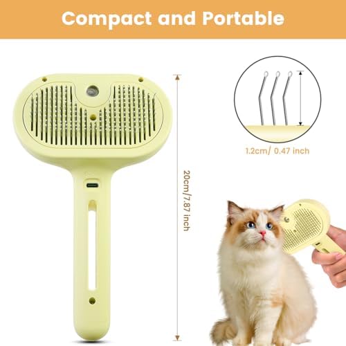 3 in 1 Cat Steam Brush, Pet Spray Hair Removal Comb for Shedding & Grooming, Water Brush for Cats Dogs Small Animals Long Short Haired with One-Click Release Button(Yellow) - Image 7