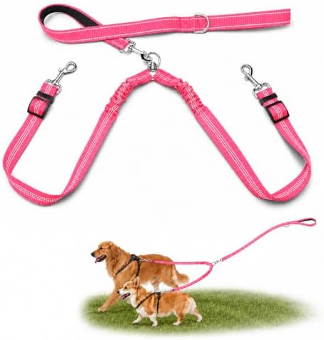 Double Dog Leash Padded Handle 360°Swivel No Tangle Dual Leash for Two Dogs by PUEENOD
