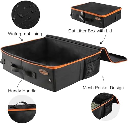 Deblue Portable Cat Travel Litter Box with Lid, Leak-Proof and Water-Proof, Lightweight Cat Litter Box for Car, Road Trip, Hotel, Airplane, and Outdoor-Black - Image 3