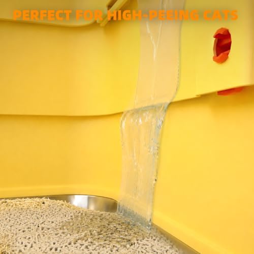 4-in-1 Stainless Steel Cat Litter Box with Flip Lid and High Sides, Yellow - Image 6