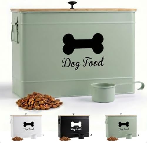 Metal Dog Food Container 15-20 lbs w/ Airtight Bamboo Lid, 70 Cup Capacity by HBDesignCo