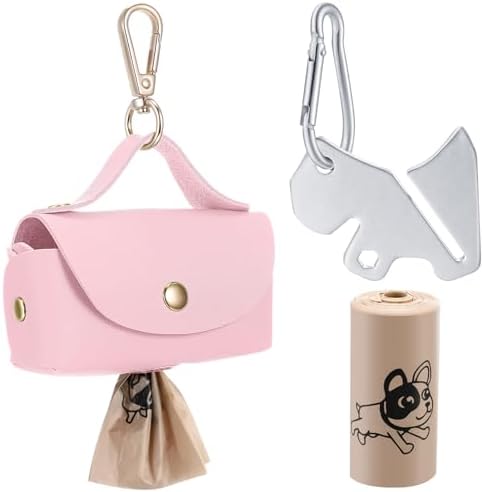 Affrolling 5 Pcs Leather Dog Poop Bag Holder Christmas Include 45 Scented Poop Bags Dispenser Cute for Travel Walking Dog Park and Outdoor Use(Pink) by Affrolling