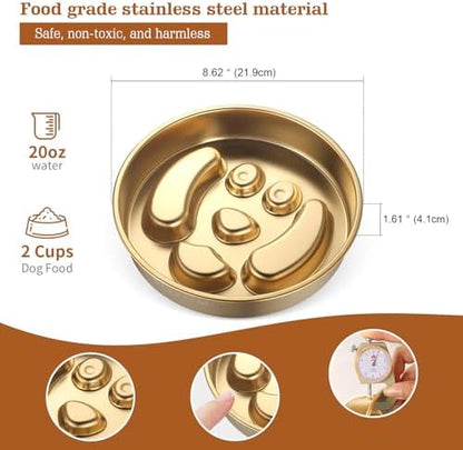 Golden Stainless Steel Slow Feeder Dog Bowls – Non-Slip Metal Dog Bowl for Large & Medium Breeds, Puppy Puzzle Feeder – 2 Cup Capacity for Small to Big Pets – Durable Slow Feed Dog & Cat Food Dish - Image 2