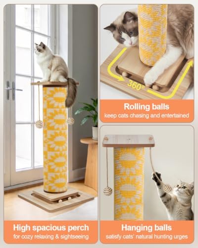 Odoland 31" Tall Large Cat Scratching Post with Replaceable Scratcher Pad - Image 5