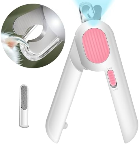 Odoland Cat Nail Clipper with LED Light and Nail File, Dog Claw Trimmer with Bright Light to Avoid Excessive Cutting - Pet Grooming Tool for Tiny Dog Cat Kitten Bunny Rabbit Pink by Odoland