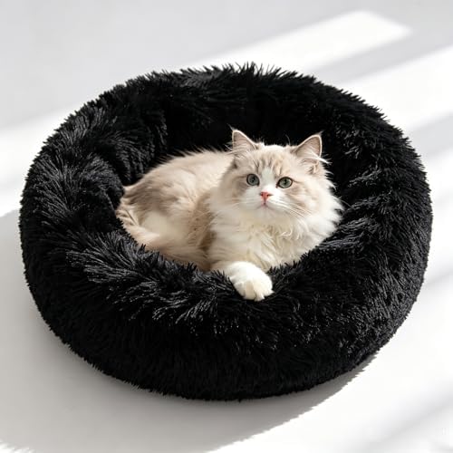 Cat Beds for Indoor Cats - Cat Bed Washable 20/24 inches, Dog Beds for Small Medium Dogs, Anti Anxiety Round Fluffy Plush Faux Fur Cat Bed, Thick Bottom (Dark, Medium) - Image 2
