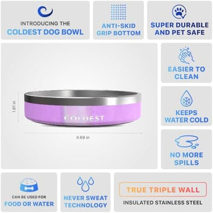 Coldest Dog Bowl - Anti Rust Metal, Non Slip, 3 Layers Insulated Stainless Steel Dog Bowls - Spill Proof & Heavy Duty - Water Bowl for Dogs, Cats, Dish Washer Safe (21 oz,Saturn's Moon Purple Glitter) - Image 5