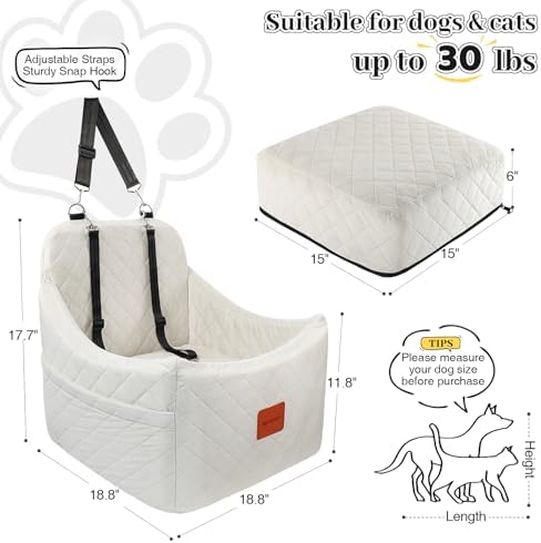 Dog Car Seat for Dogs up to 35lbs, Small Medium Dog Booster Seat with Adjustable Straps and Anti Slip Bottom,Fully Detachable Washable Pet Car Seat with 2 Storage Pockets (Beige, Medium) - Image 2