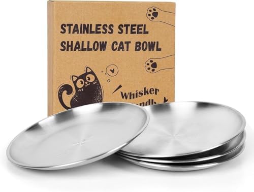 2-Pack Stainless Steel Cat Food Bowls, Whisker-Friendly Plates by OriginalDesignbyPetLovers