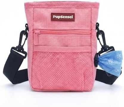 Dog Treat Pouch for Training – Magnetic Dog Treat Bag with Belt Clip & Poop Bag Dispenser – Hands Free Carry Pouch with Auto-Close Access & Shoulder Strap – Durable Pet Gear –Light Pink by PupSensei
