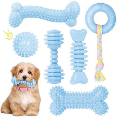 Puppy Toys, 6 Pack Dog Chew Toys for Puppy, Cute Blue Small Dog Toys, Teething Toys for Puppies, Soft Durable Interactive Chew Toy for Small Dogs by CGBD