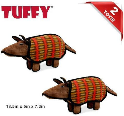 TUFFY - World's Tuffest Soft Dog Toy - Desert - Multiple Layers. Made Durable, Strong & Tough. Interactive Play (Tug, Toss & Fetch). Machine Washable & Floats (Armadillo, Large 2 Pack)
