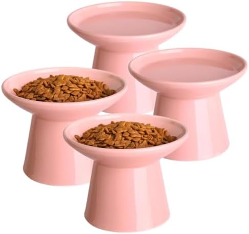 Ceramic Elevated Cat Food Bowls,6.2" Wide,4-Pack,Pink by KITCHENLESTARaddsmorebeautifulcolourstoyourlife