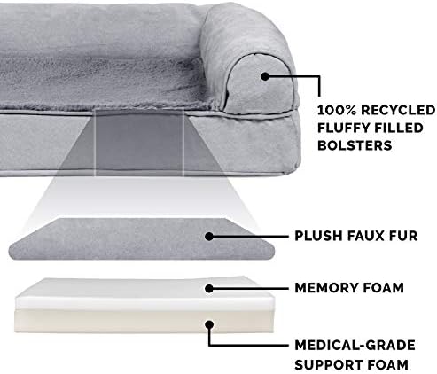 Furhaven Memory Foam Dog Bed for Medium/Small Dogs w/ Removable Bolsters & Washable Cover, For Dogs Up to 35 lbs - Plush & Suede Sofa - Gray, Medium - Image 3
