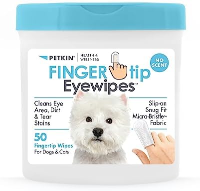 Petkin Fingertip Eye Wipes for Dogs and Cats, 50 Finger Wipes - Slip-On, Snug Fit, Micro-Bristle Fabric - Cleans Eye Area, Dirt and Tear Stains - Convenient, Ideal for Home and Travel - No Scent by Petkin