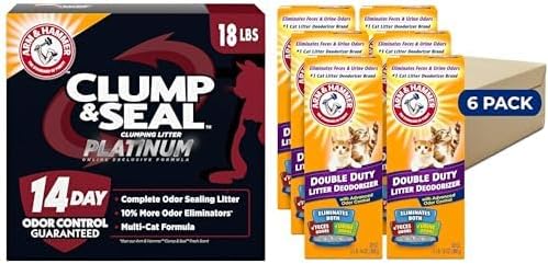 Bundle of ARM & Hammer Clump & Seal Platinum Cat Litter, 18 lbs + ARM & HAMMER Cat Litter Deodorizer Double Duty, 30 oz, 6 Pack by ARMHAMMER