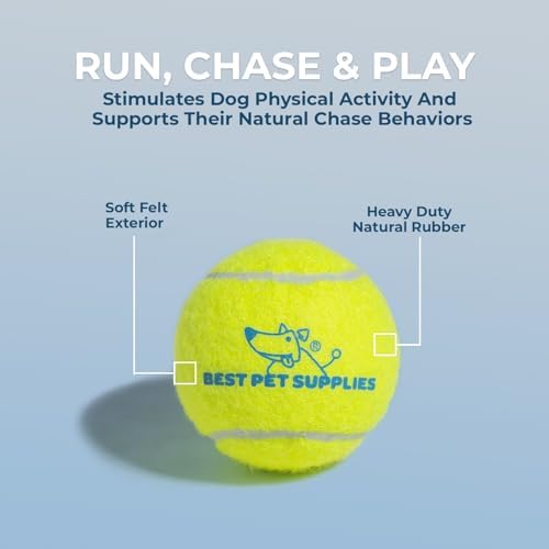 Best Pet Supplies Interactive Squeaky Dog Chew Toy, Ideal Dog Toys for Chewers, Small, Medium & Large Dogs, and Fetch Lovers - Tennis (Yellow), Small (Pack of 4) - Image 3