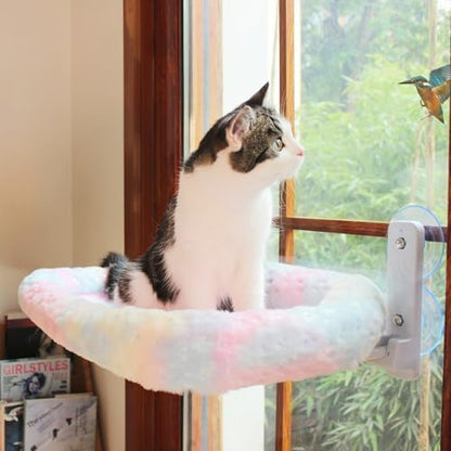 Cat Window Perch, Sturdy Cat Hammock with Strong Suction Cups for Large Heavy Cats, Gradient Color Shiny Fabic with Cushioned Border, Cute Window Bed Seat for Cats Inside with Movable Toy Hooks (XL) - Image 6