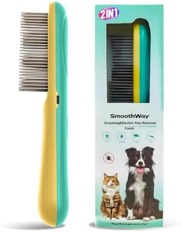 Professional Flea Comb for Long Haired Dogs & Cats - 3-Row Stainless Steel Dematting Tool with Negative Ions | Detangling Comb for Poodles Includes Cleaning Brush by smoothway