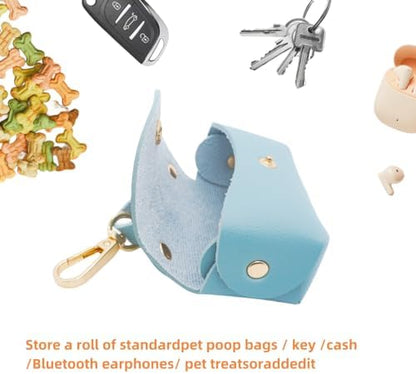 Leather Poop Bag Holder Dispenser for Leash, Portable and Reusable Dog Poop Bag Dispenser, Dog Bag Holder for Walking, Outdoor, Travelling (Blue) - Image 4