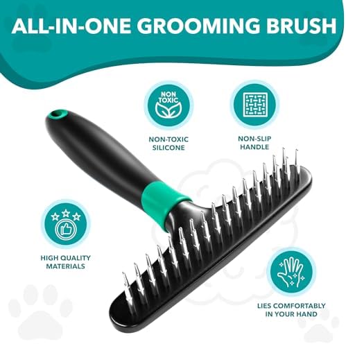 DOGI Deshedding Brush Comb - Undercoat Rake for Dogs, Cats, Short, Long Hair Coats - Double Row Stainless Steel Pins - Reduce Shedding by 90% (Green) - Image 2