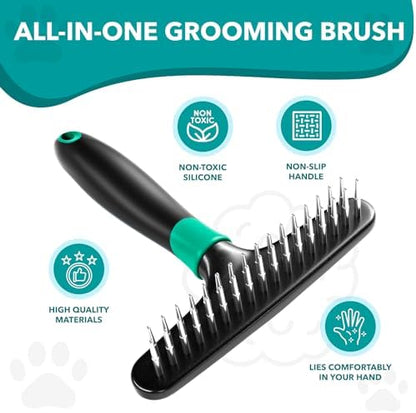 DOGI Deshedding Brush Comb - Undercoat Rake for Dogs, Cats, Short, Long Hair Coats - Double Row Stainless Steel Pins - Reduce Shedding by 90% (Green) - Image 2