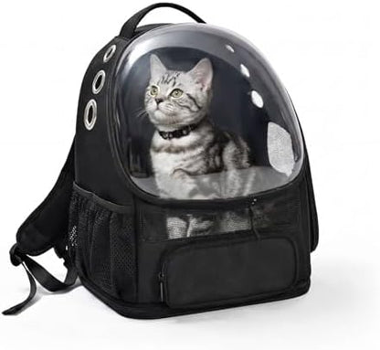 Amazon Basics Pet Carrier Backpack for Small Cats & Dogs, Collapsible Travel Carrier with Bubble Window & Breathable Mesh, Foldable for Travel, Black by AmazonBasics
