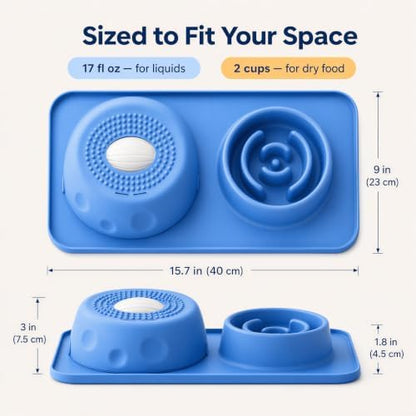 Silicone 2-in-1 Dog Slow Feeder & Lick Bowl Station, Azure Blue - Image 6