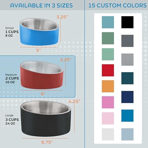 Master Pet Supply Stainless Steel Slanted Dog Cat Food Bowl 16 oz Glacier - Image 2